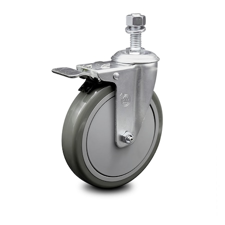 Service Caster 6 Inch Gray Polyurethane Wheel Swivel 1/2 Inch Stem Caster with Total Lock Brake SCC-TSTTL20S614-PPUB-121315